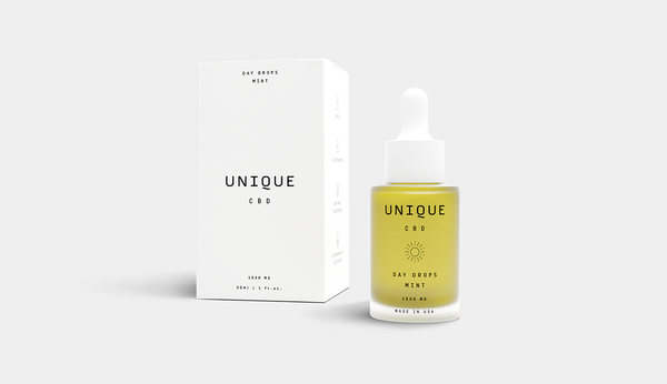 unique cbd day drops cbd oil bottle with white box